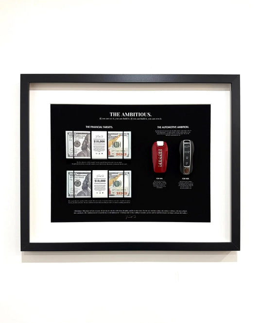 THE AMBITIOUS, MONEY ART FRAME BY FRAMEDCASH | USD, FERRARI, PORSCHE |40X50 cm