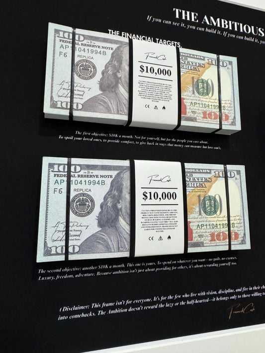 THE AMBITIOUS, MONEY ART FRAME BY FRAMEDCASH | USD, FERRARI, PORSCHE |40X50 cm