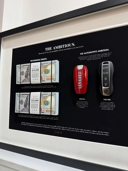 THE AMBITIOUS, MONEY ART FRAME BY FRAMEDCASH | USD, FERRARI, PORSCHE |40X50 cm