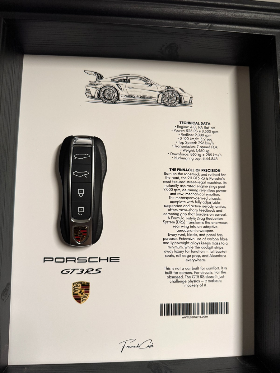 PORSCHE GT3 RS CAR KEY FRAME BY FRAMEDCASH | COLLECTOR’S EDITION |