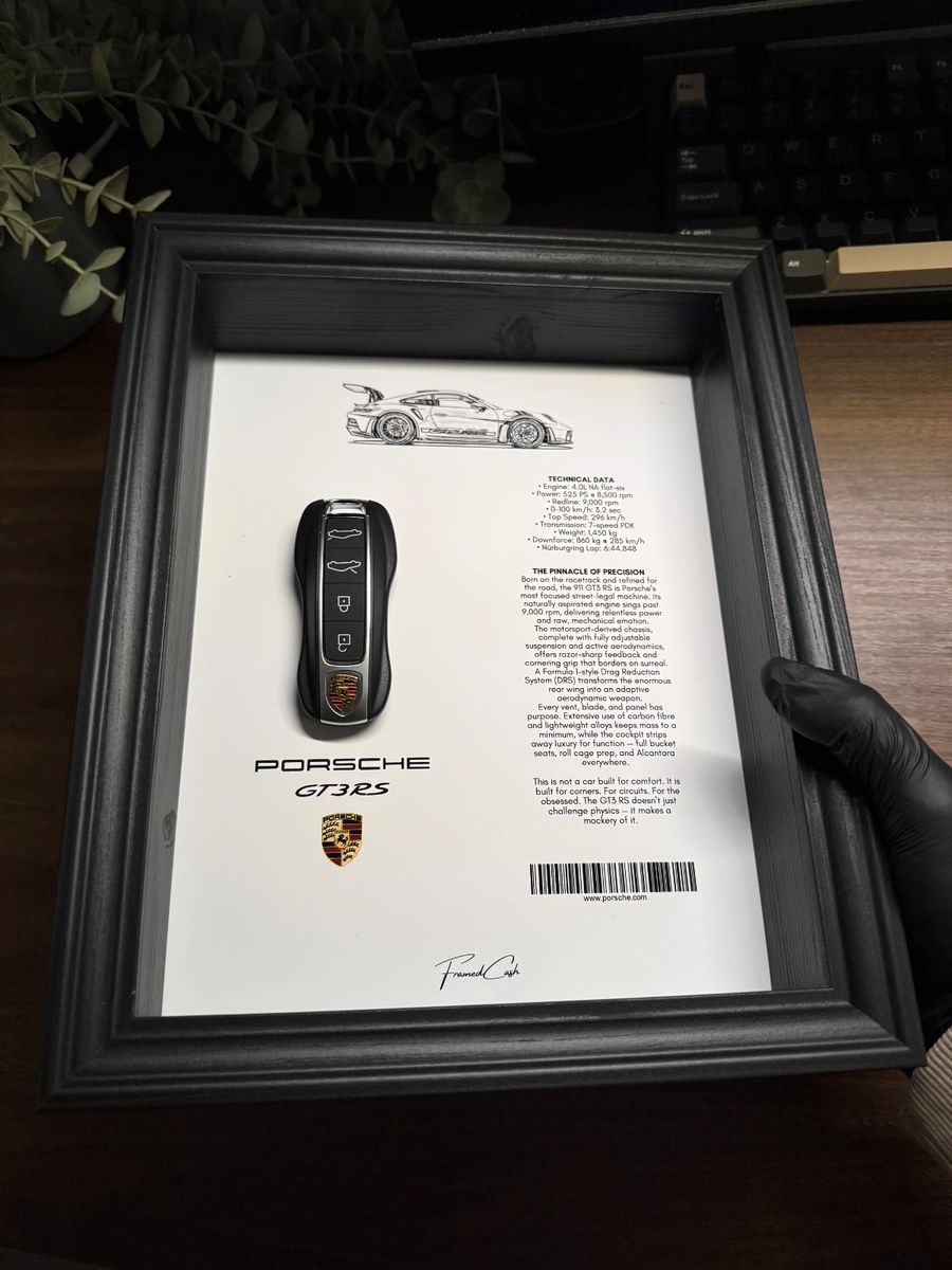 PORSCHE GT3 RS CAR KEY FRAME BY FRAMEDCASH | COLLECTOR’S EDITION |