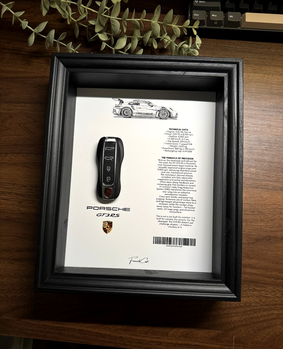 PORSCHE GT3 RS CAR KEY FRAME BY FRAMEDCASH | COLLECTOR’S EDITION |